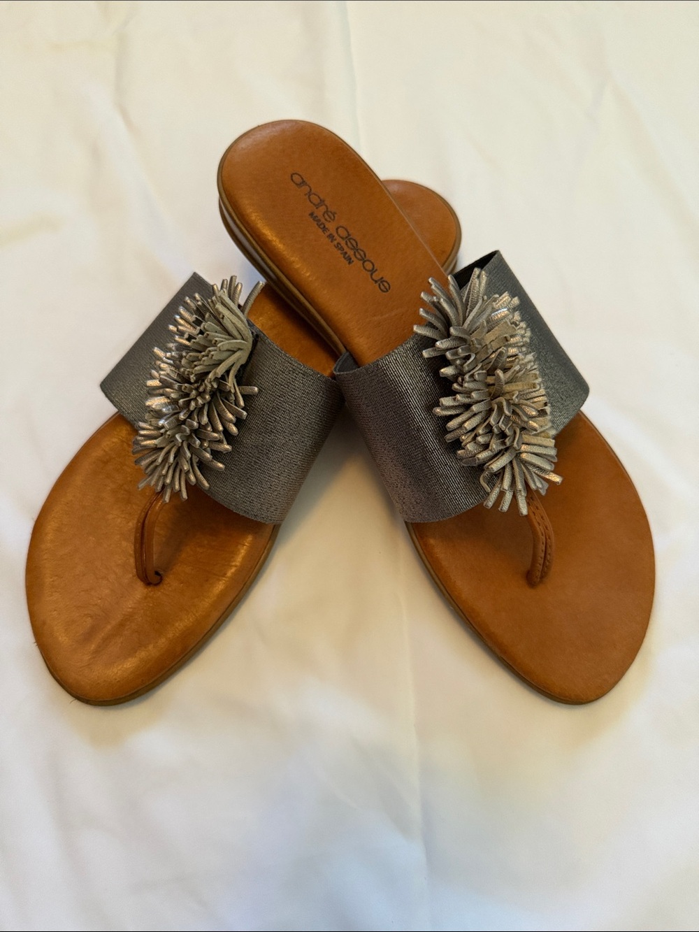 Andre Assous Metallic Embellished Slide Sandals - Silver & Brown